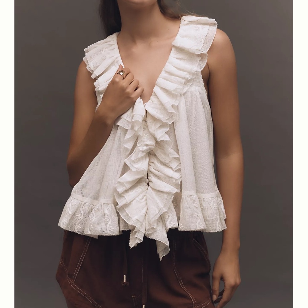 Anthropologie Sheer Ruffle Swing Top
